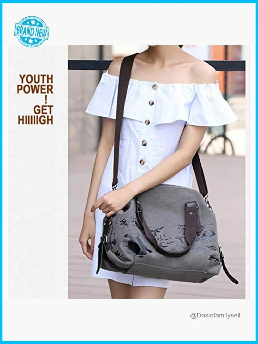 Vintage Hobo Canvas Tote Bag Spacious Daily Shopper with Adjustable Strap